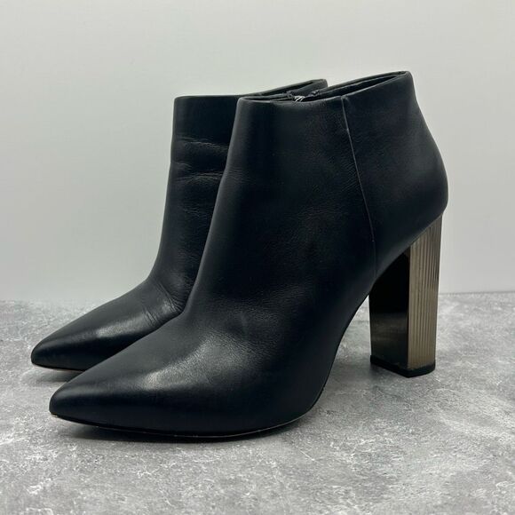 Michael Kors Paloma Black Bootie Boots Size 6.5 M Leather Block Heels Pointed - Picture 2 of 16
